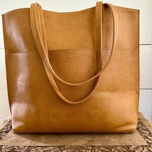 Minimalist Tan Faux Leather Tote Bag